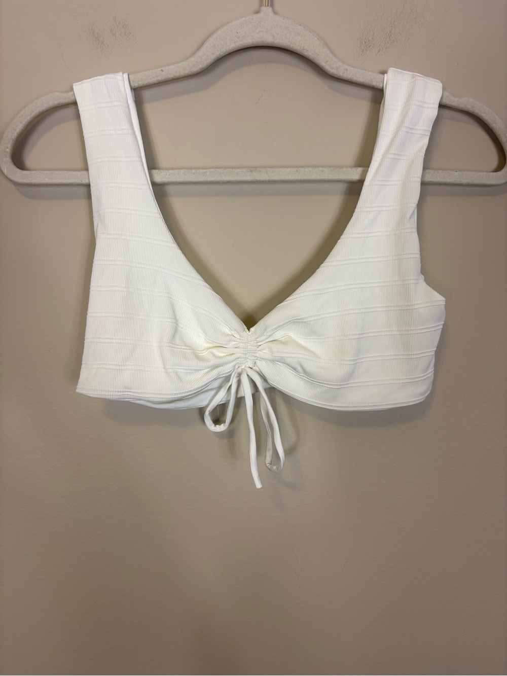 l*space White Ribbed Cinch Tie Front Swimsuit Top Large
